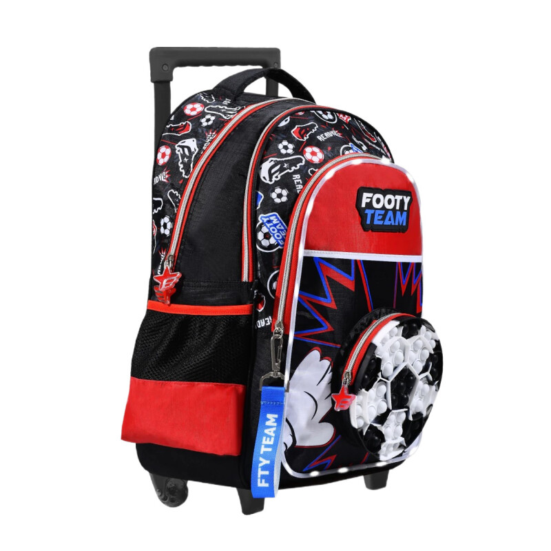 Mochila Footy CARRO Futbol TEAM con Luz Led Negro - Rojo