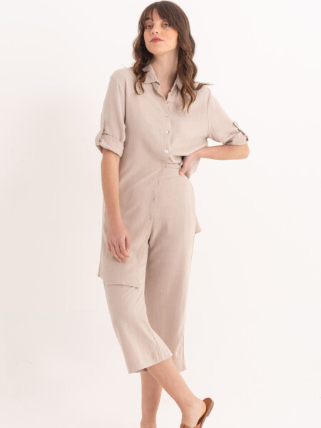 Pantalón palazzo de lino Beige