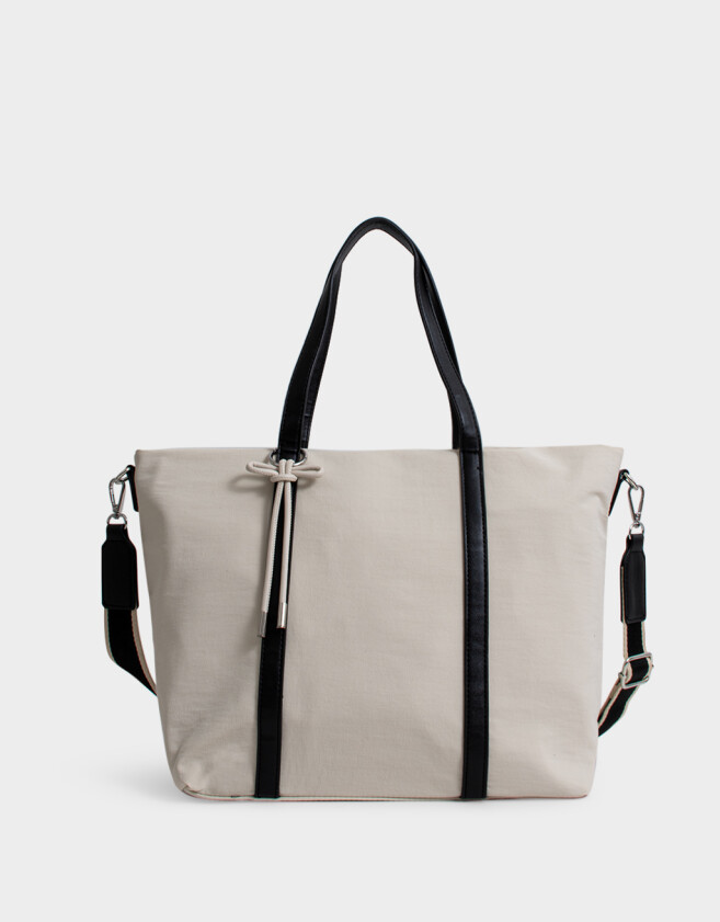 Shopper Clasico Cartera Shopper Con Correa - Blanco Crudo
