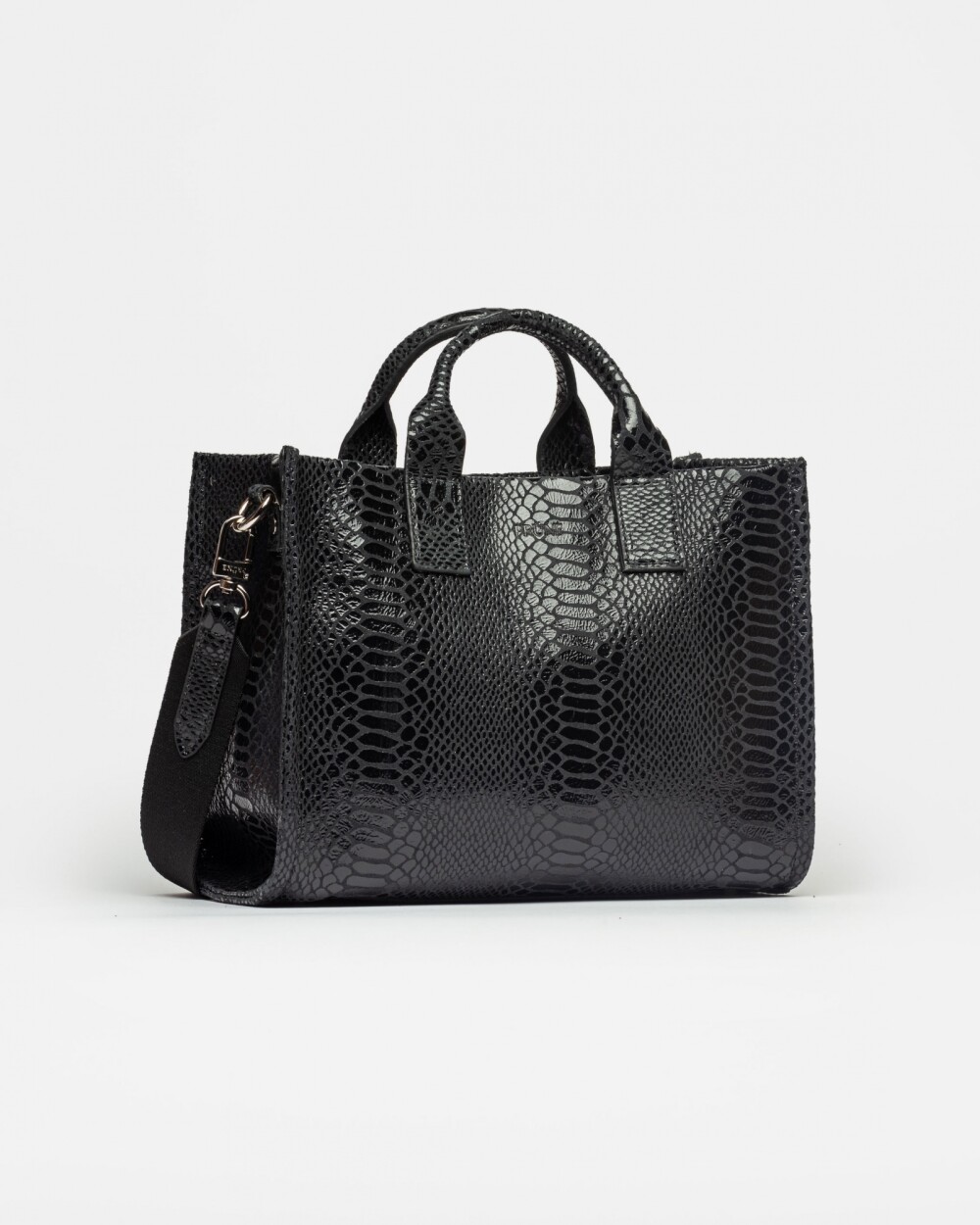 Cartera de mano Capri en cuero gamuza anaconda Negro