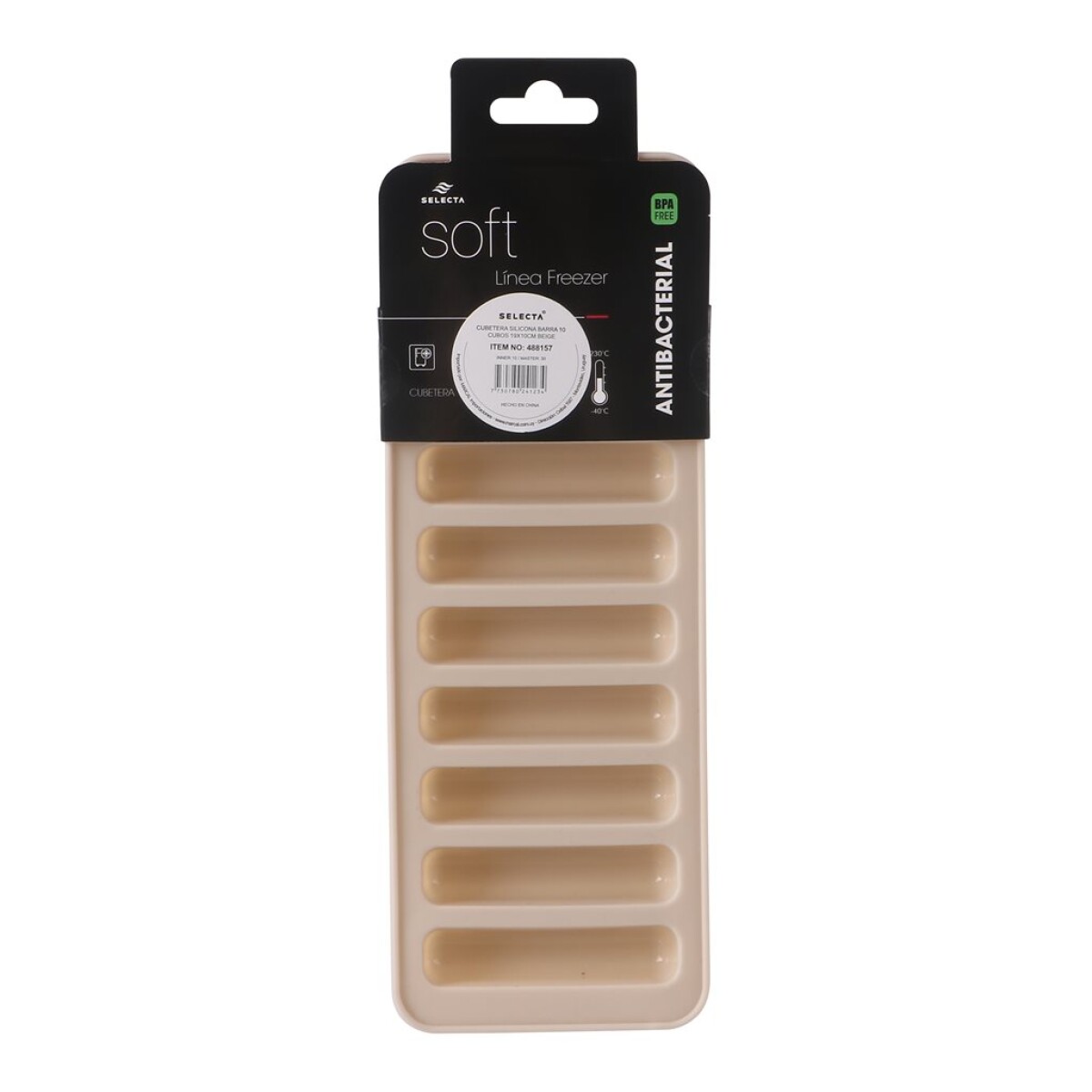 CUBETERA SILICONA BARRA 10 CUBOS 19X10CM BEIGE 