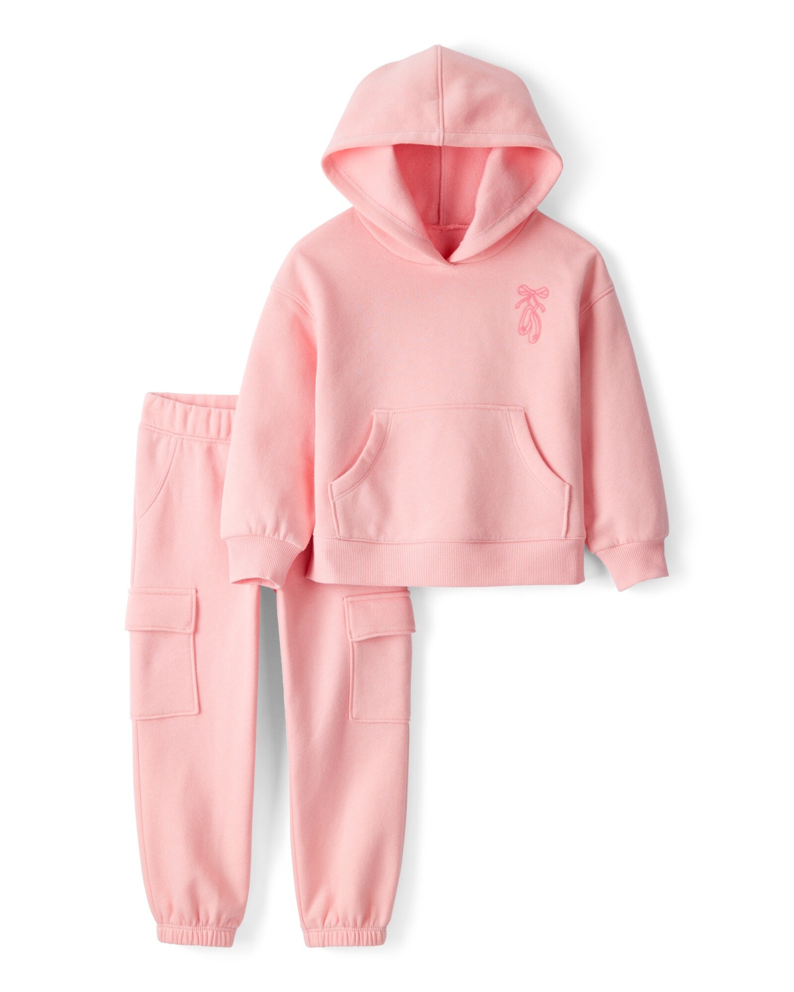 Set dos piezas de algodón, pantalón y canguro, rosado Sin color