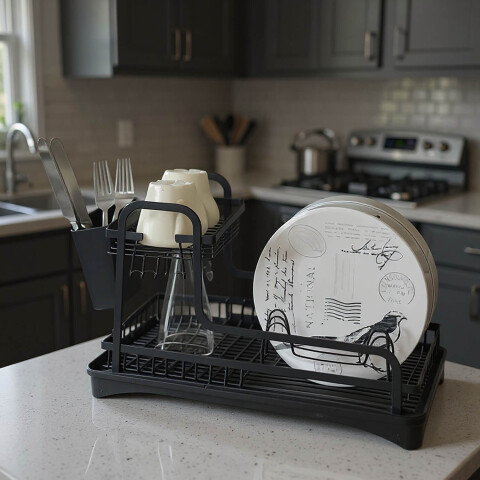 Escurridor Seca Platos Acero 2 Niveles Secador Con Bandeja Cocina Mesada Imback Color Negro Escurridor Seca Platos Acero 2 Niveles Secador Con Bandeja Cocina Mesada Imback Color Negro