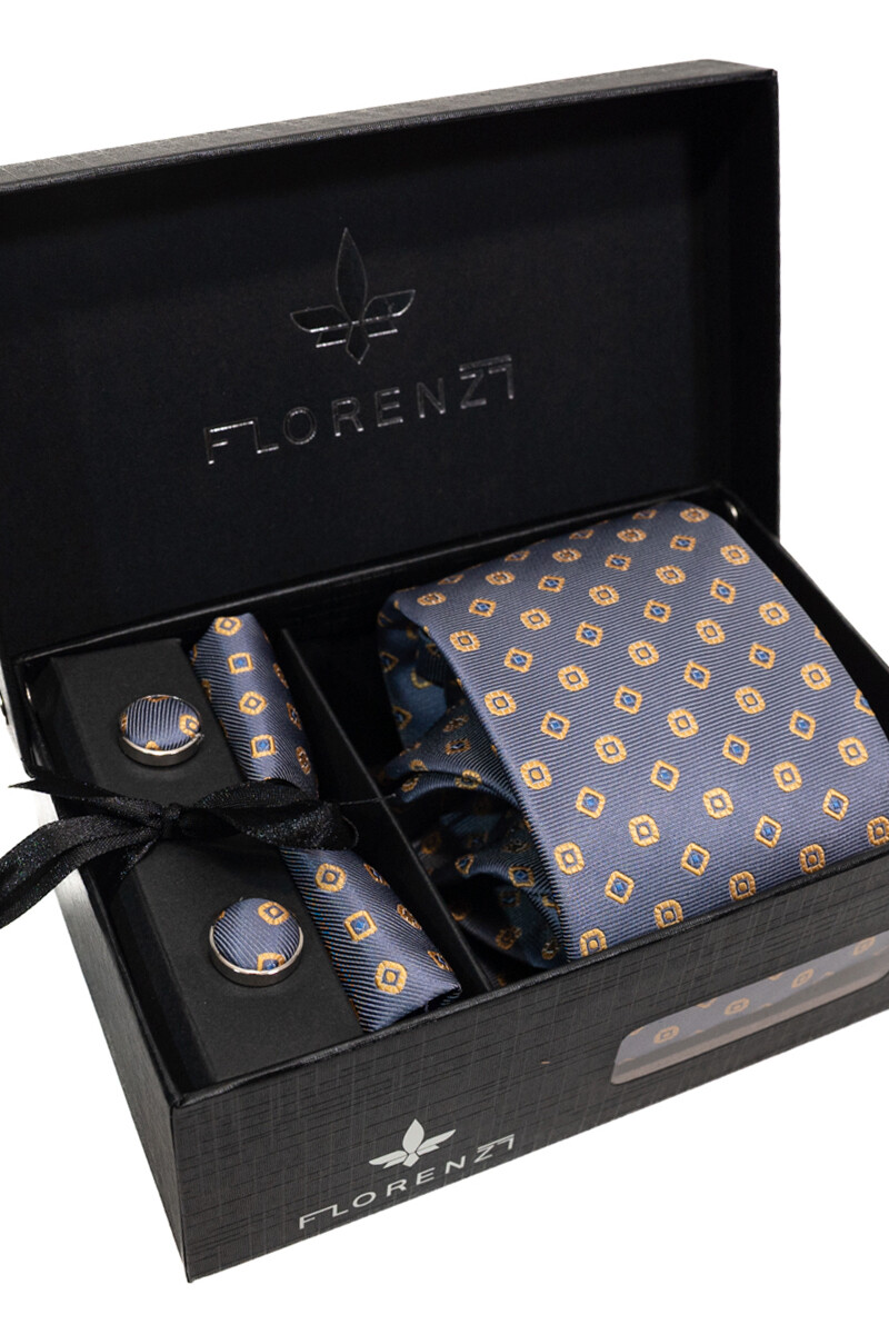 Set Corbata, pañuelo y gemelos GRIS