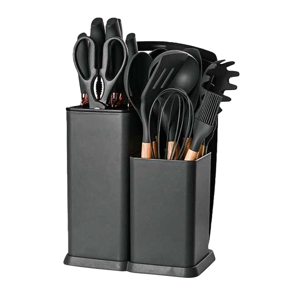 Set Cocina Menage 19Pz Utensillos Cuchillos Tabla c/Soporte - Negro 