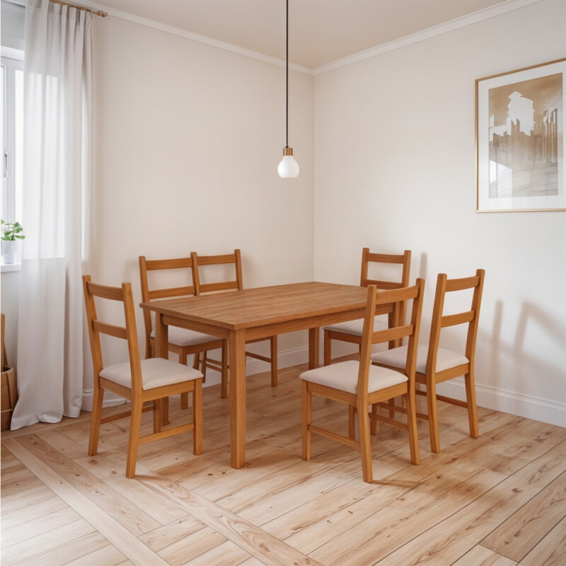 JUEGO DE COMEDOR ZAMARCHI MESA 1.50 + 6 SILLAS CANELA CACAO Juego De Comedor Zamarchi Mesa 1.50 + 6 Sillas Canela Cacao