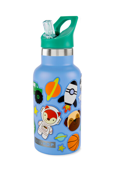 Botella de acero inoxidable con sorbito y stickers, azul Botella de acero inoxidable con sorbito y stickers, azul