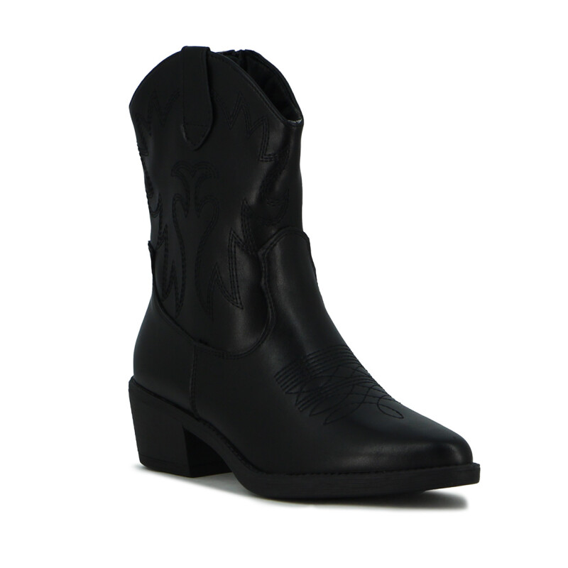 Darkness Bota De Dama Tejana Detalle Bordado Caña Baja Taco Cuadrado - Negro Negro
