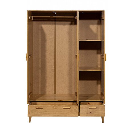 Ropero en madera maciza - 3 puertas 2 cajones Marrón