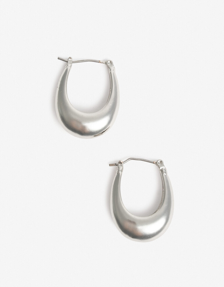 Aros Argollas Metal Argollas Chicas Metal Ovaladas - Plateado Rodio