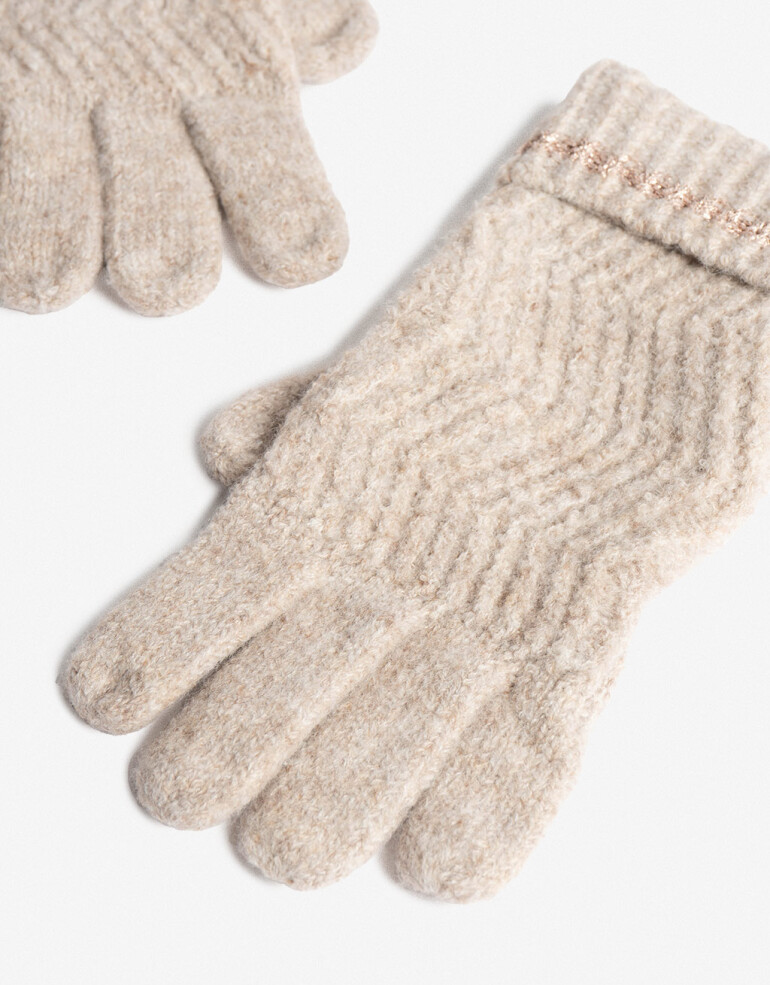 Guantes Tejidos Par De Guantes Tejidos Con Detalle De Raya De Lurex - Combinacion Bicolor