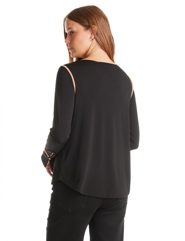 Blusa Ribete Contraste NEGRO/TOSTADO
