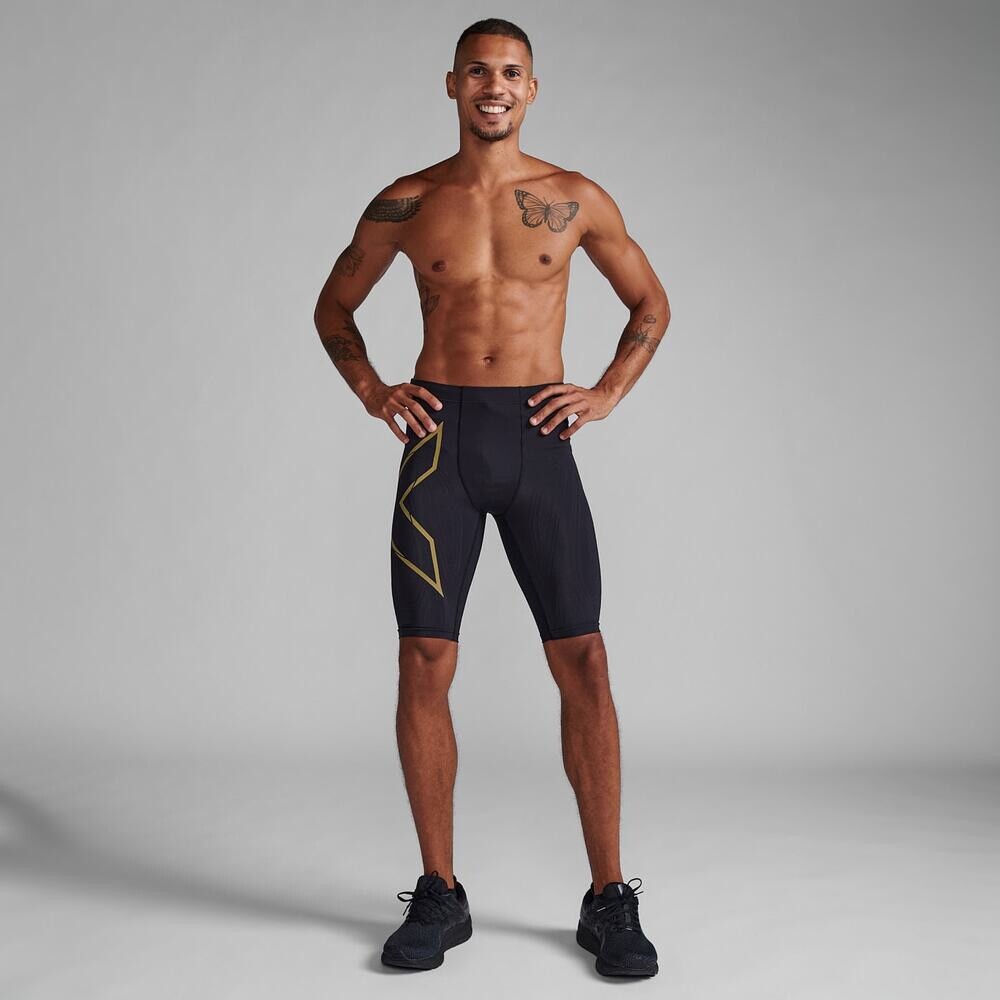 Light Speed Compression <br /> Shorts - Hombre Black/gold Reflective