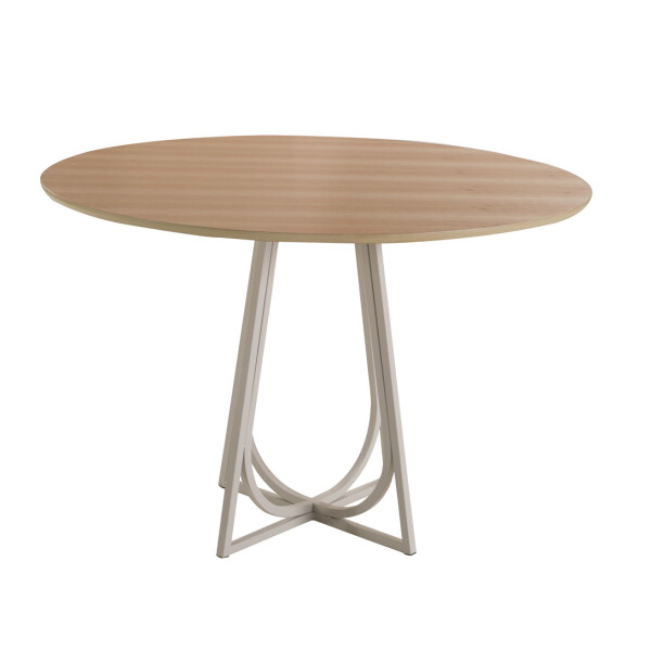MESA COMEDOR REDONDA - BASE BLANCA - MADERA EUCALIPTO MESA COMEDOR REDONDA - BASE BLANCA - MADERA EUCALIPTO