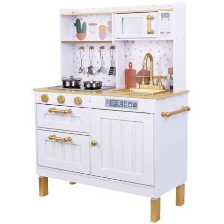 Cocina de Madera Grande Retro Blanco y dorado Cocina de Madera Grande Retro Blanco y dorado