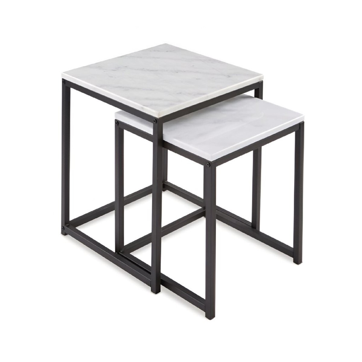 SET 2 MESAS METAL/MARMOL BLANCO Y NEGRO 45x45x52CM 40X40X45CM 