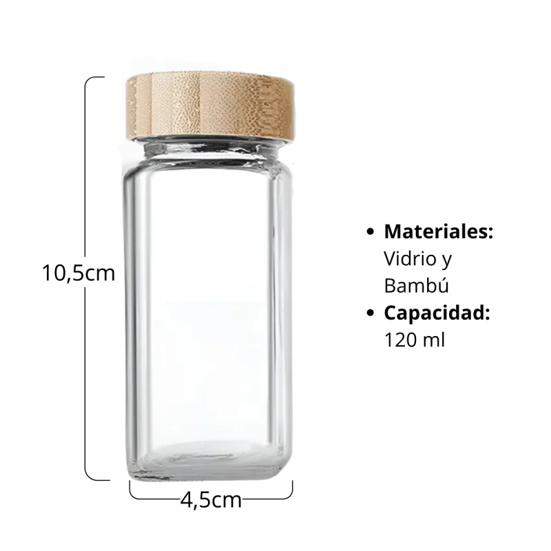 Frasco especiero con tapa de madera x6 TRANSPARENTE