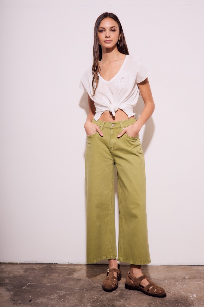 Jean Wide Lavado Oliva