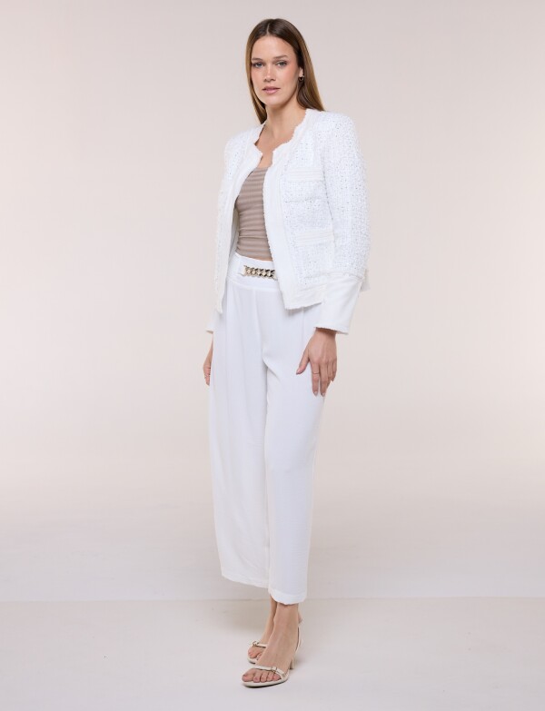 Chaqueta Bouclé Corta Con Lentejuelas BLANCO