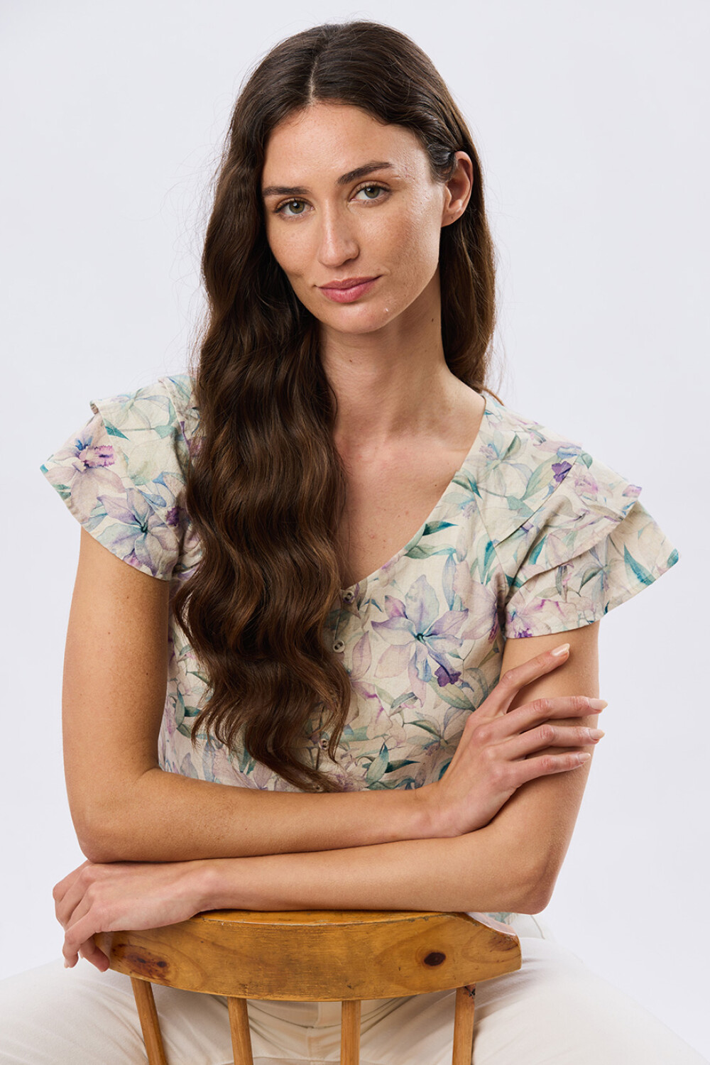 CAMISA DE LINO ESTAMPADA Lila