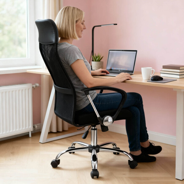 Silla De Escritorio Oficina Sillon Ejecutiva Ergonomica Tapizado Tela Mesh Con Cuero Sintetico Imback Color Negro Silla De Escritorio Oficina Sillon Ejecutiva Ergonomica Tapizado Tela Mesh Con Cuero Sintetico Imback Color Negro