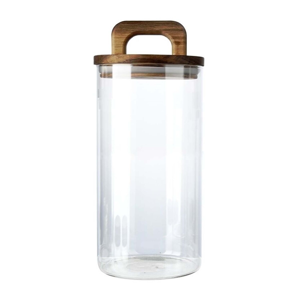 Frasco Recipiente Boro 1.2Lt en Vidrio y Tapa Madera Acacia - Transparente 