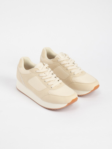 Zapatilla acordonada combinada Beige
