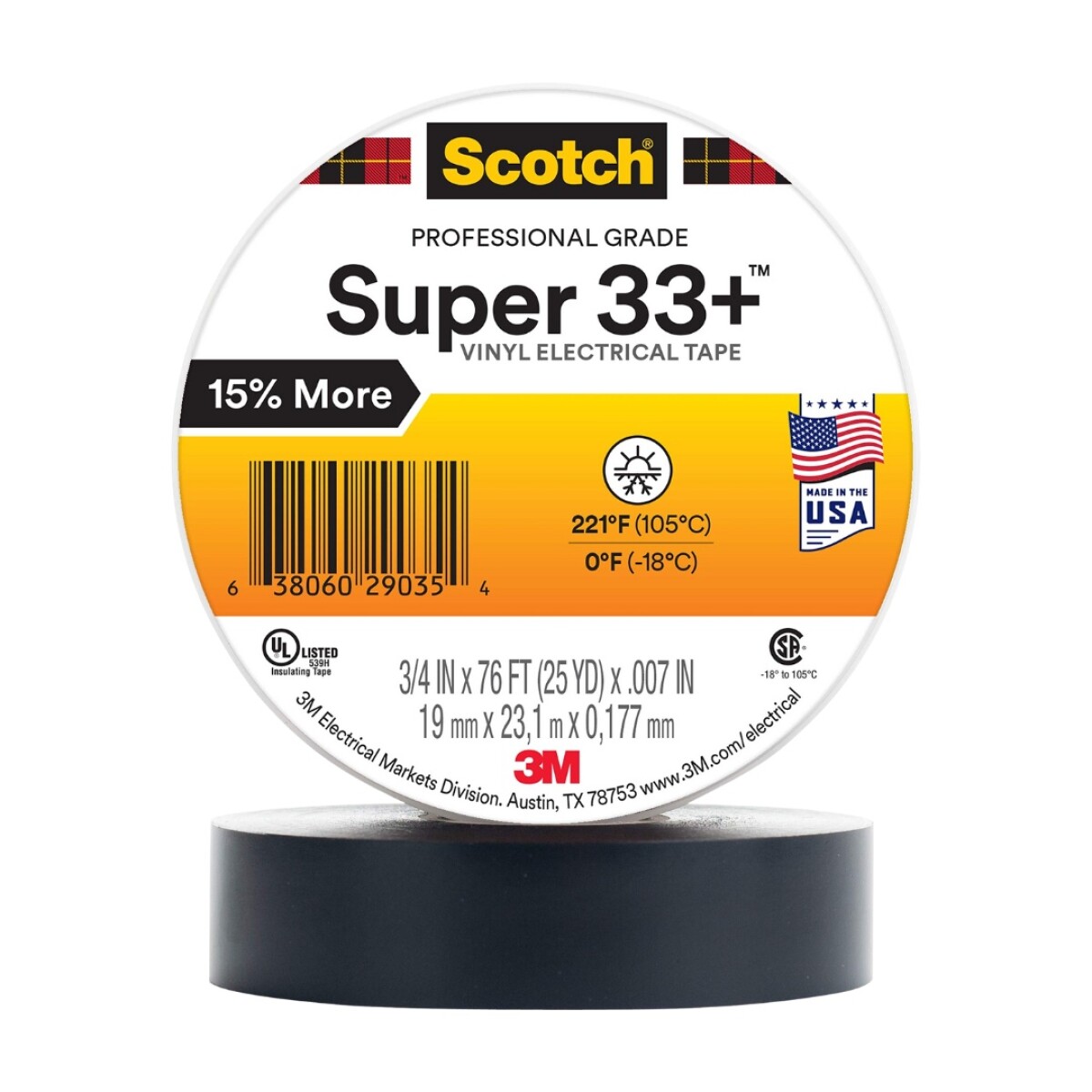 CINTA AISLADORA DE VINILO SUPER 33+ 19MM x 20 M 