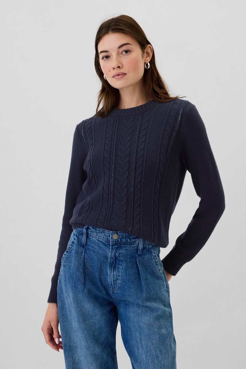 Buzo Cuello Redondo Cable Mujer Navy Uniform