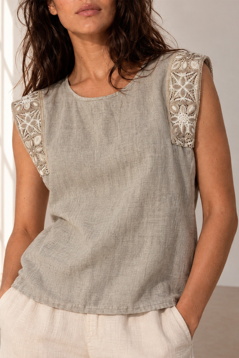 BLUSA LINO CROCHET BEIGE