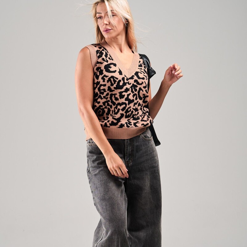 Chaleco Animal Print Slowly Beige/black