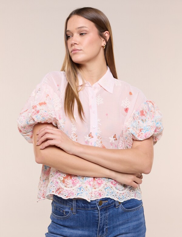 Camisa Boho Bordada ROSA/MULTI