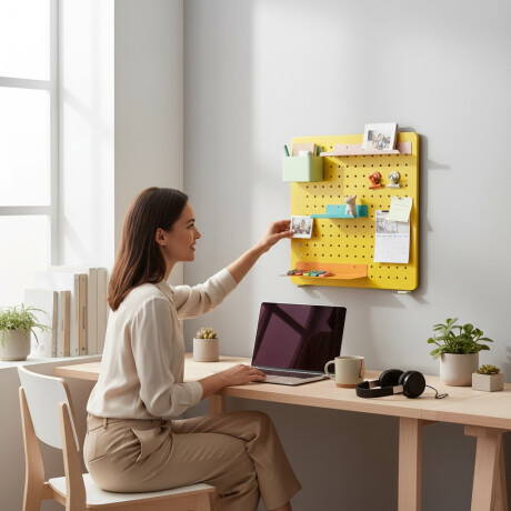 Panel perforado pegboard metálico organizador de pared 40x40 cm – Multiuso para el hogar Amarillo