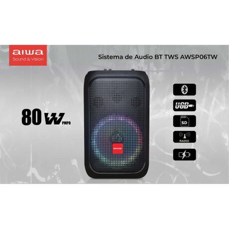 Aiwa - Parlante Inalámbrico AWSP06TW - Bluetooth. 8W Pmpo. Led. Batería 3,7V / 2A. 001