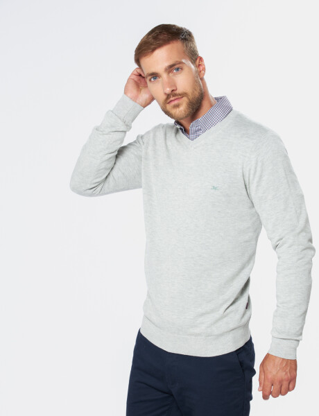 BUZO TEJIDO CUELLO EN V Gris Claro