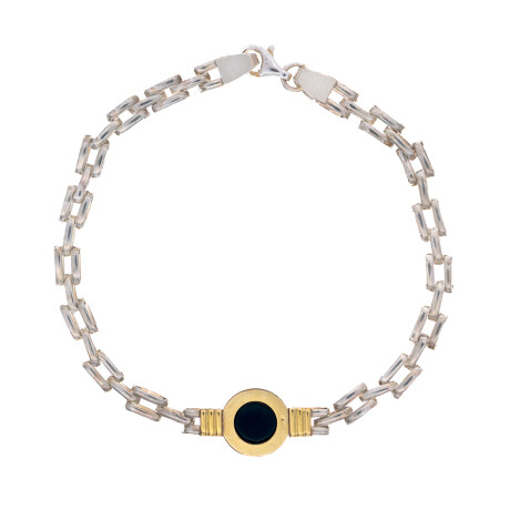 Pulsera de plata 925, double en oro 18 ktes y onix. Pulsera de plata 925, double en oro 18 ktes y onix.