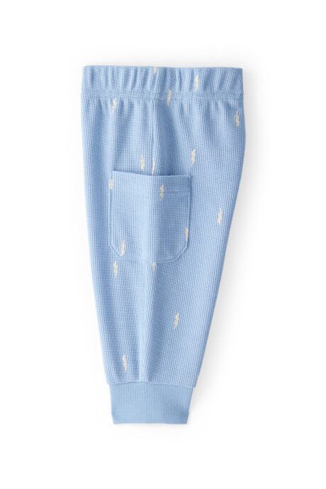 Set dos piezas de algodón térmico, pantalón y body, azul, diseño rayos Set dos piezas de algodón térmico, pantalón y body, azul, diseño rayos