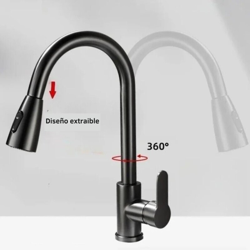 Canilla Monocomando Extensible Cocina Manguera Retráctil Negro Canilla Monocomando Extensible Cocina Manguera Retráctil Negro