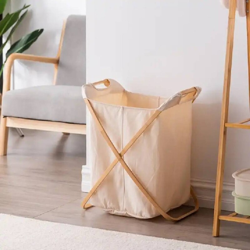 Canasto cesto para ropa bambu y tela Canasto cesto para ropa bambu y tela