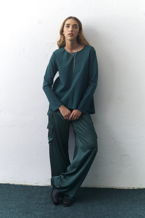 PANTALON CARGO SEDA VERDE