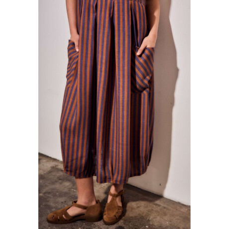 Vestido Rayado Con Lino Multi