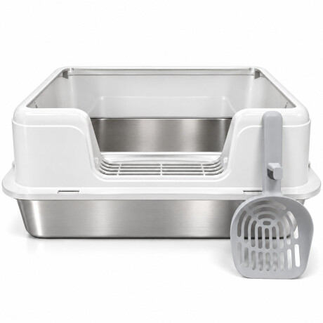 Bandeja Sanitaria Mascotas de Acero Con Borde y Pala R166 Blanco