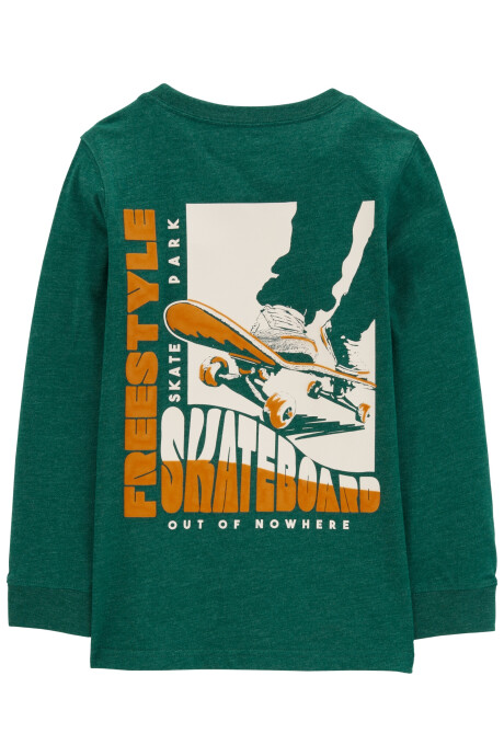 Remera de algodón, manga larga, estampa skate Sin color