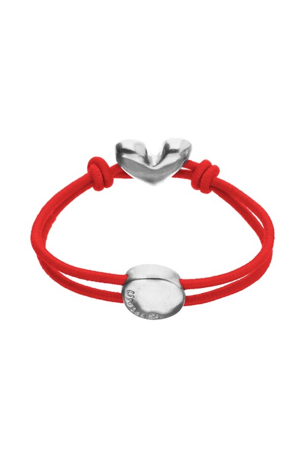 PULSERA DE HILO ELÁSTICO ROJO CON CORAZÓN BAÑADO EN ORO 18K Pulsera