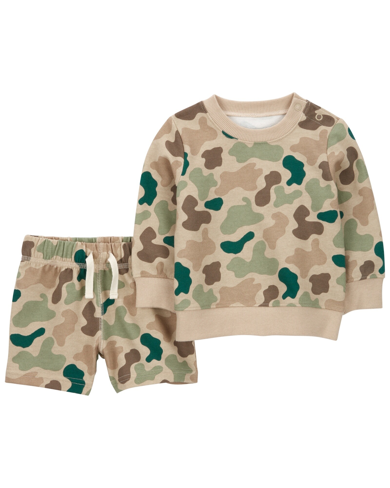Set dos piezas de algodón, short y buzo diseño camuflado Sin color
