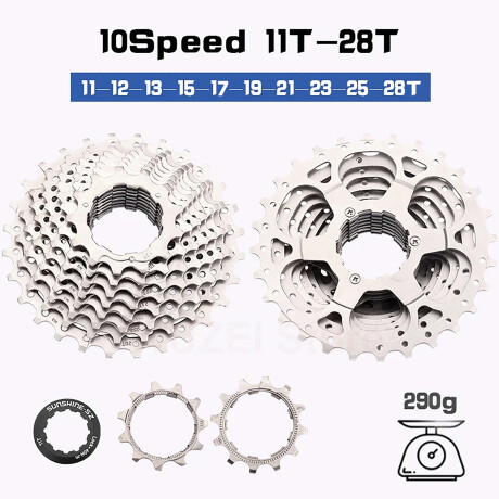 Sunshine - Cassette 10S 11T-28T - para Bicicletas de Carretera. Acero. 001