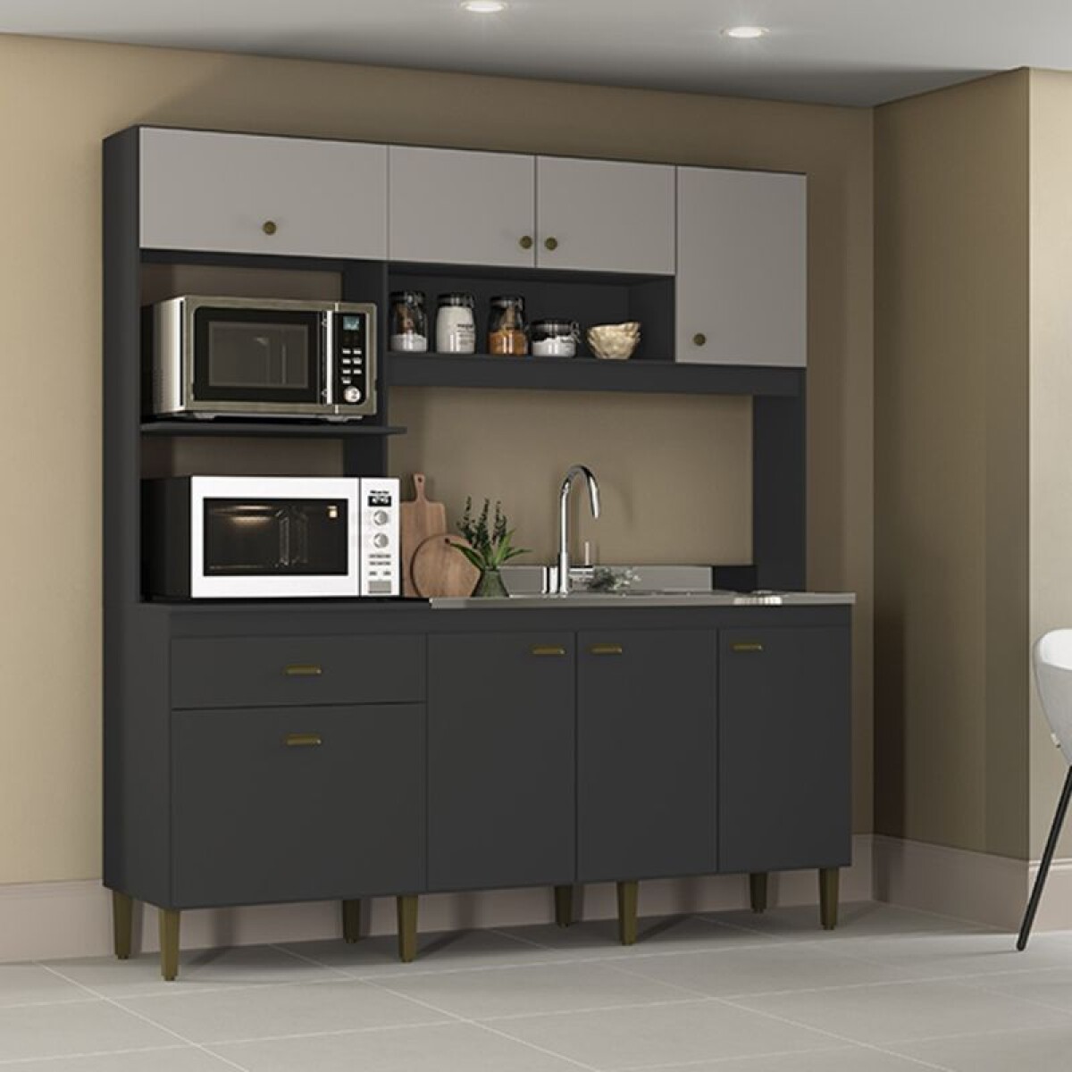 COCINA COMPACTA 1.86 MT 8 PUERTAS 1 CAJON - CELINE GRAFITO/CINZA 