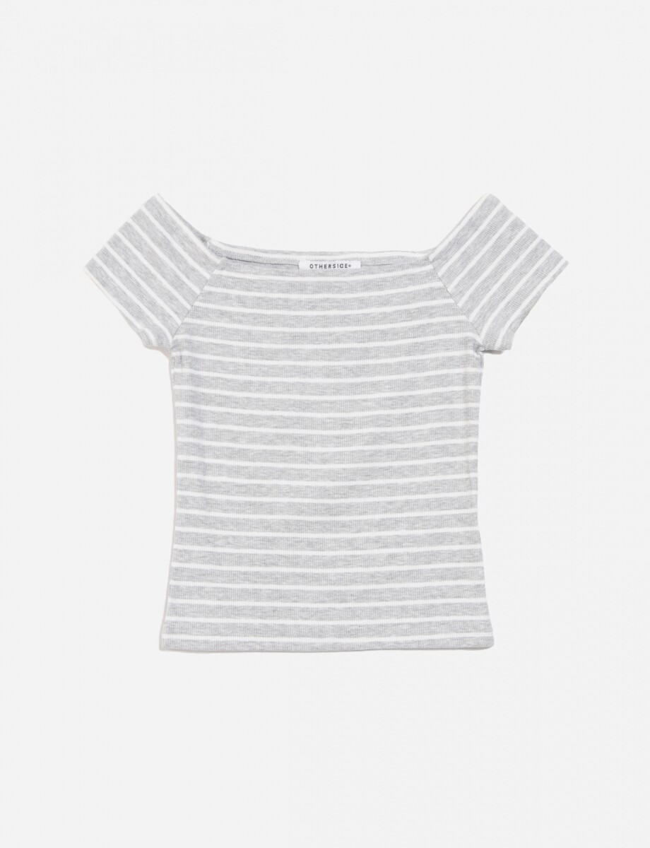 Remera off shoulder a rayas - Gris 