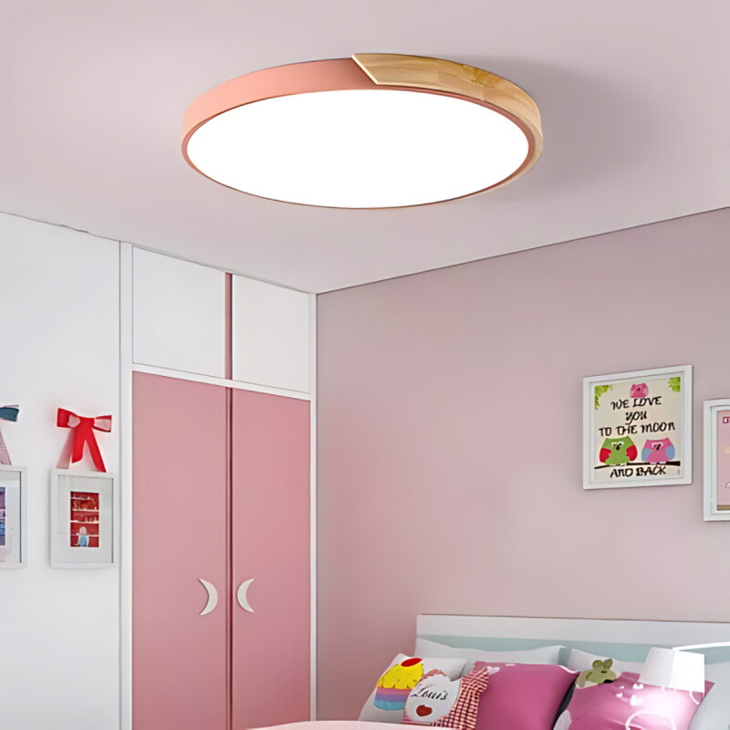 Luminaria Luz Fria Plafon Led Diám 30cm Metal Y Madera Luminaria Luz Fria Plafon Led Diám 30cm Metal Y Madera