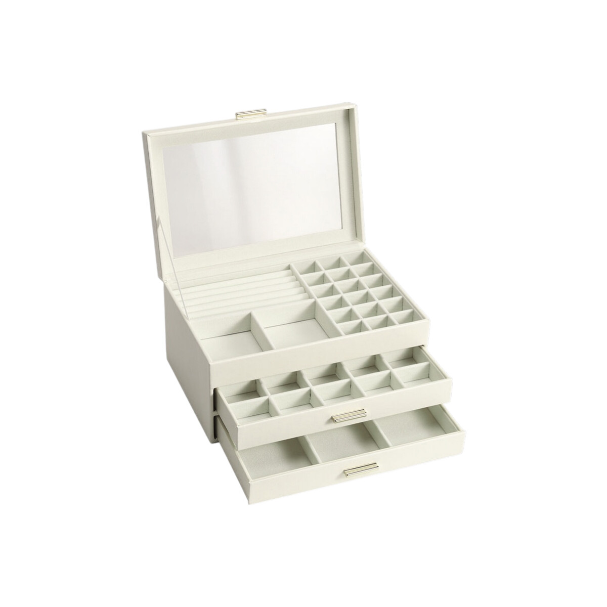 Joyero con visor y cajones - 27x18x14cm - Blanco 